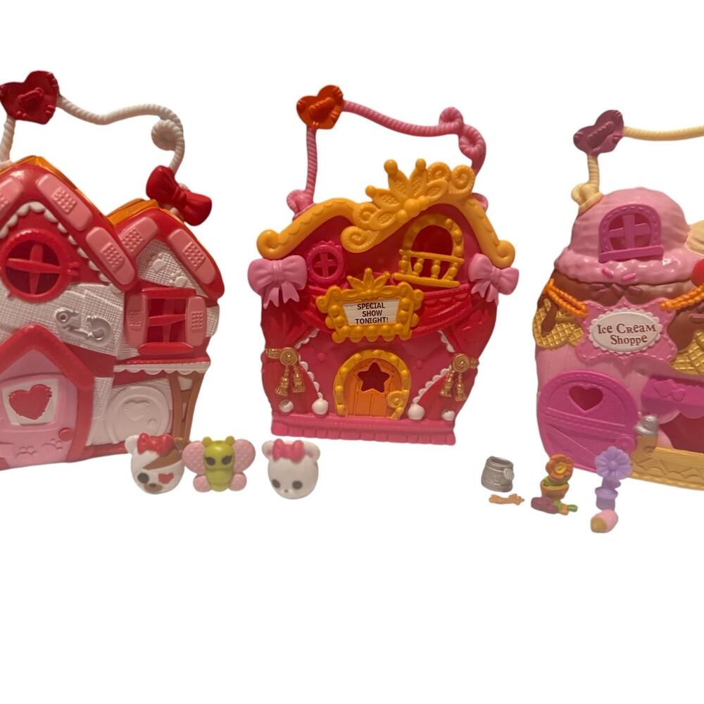 Bundle of 3 Lalaloopsy Tinies Playsets and handful of accessories